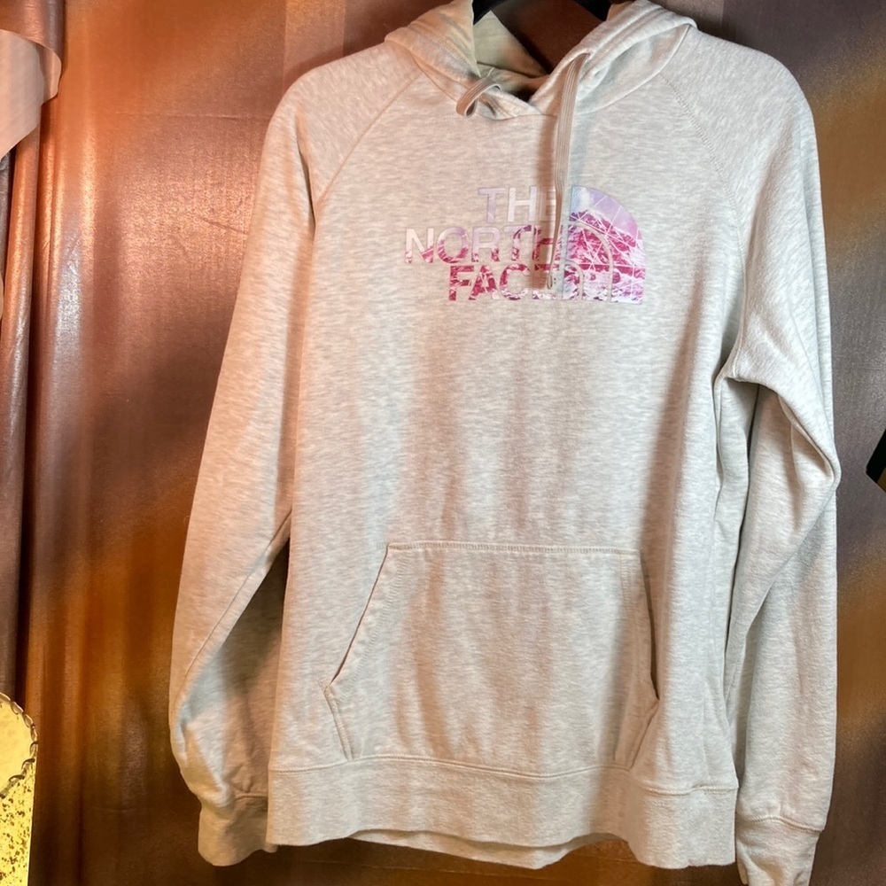 Northface gray hoodie with lined hood. Size L 42” chest. B4